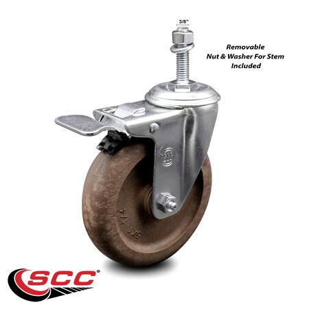 Service Caster 5 Inch High Temp Glass Filled Nylon 3/8 Inch Stem Caster with Total Lock Brake SCC-TSTTL20S514-GFNSHT-381615
